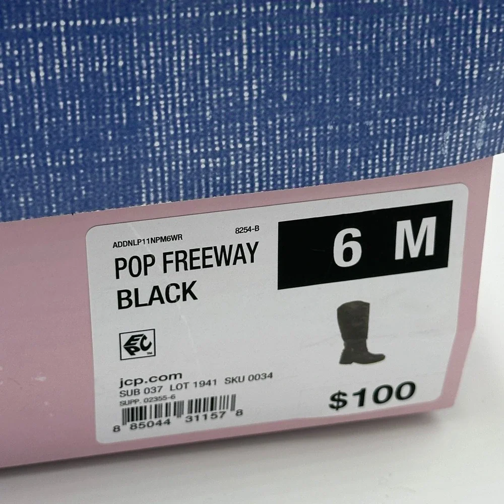 NIB Pop Freeway Black Faux Leather Tall Riding Biker Moto Boots Western Womens 6